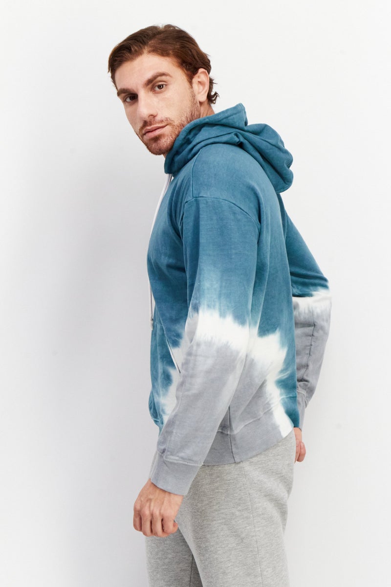 Sovereign Code Men Hooded Neck Tie Dye Print Long Sleeves Sweatshirt, Dark Sea/Charcoal - Image 3